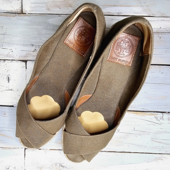 Tory Burch | Filipa Canvas Jute Espadrille Open Toe Wedge Olive Khaki - Picture 9 of 13